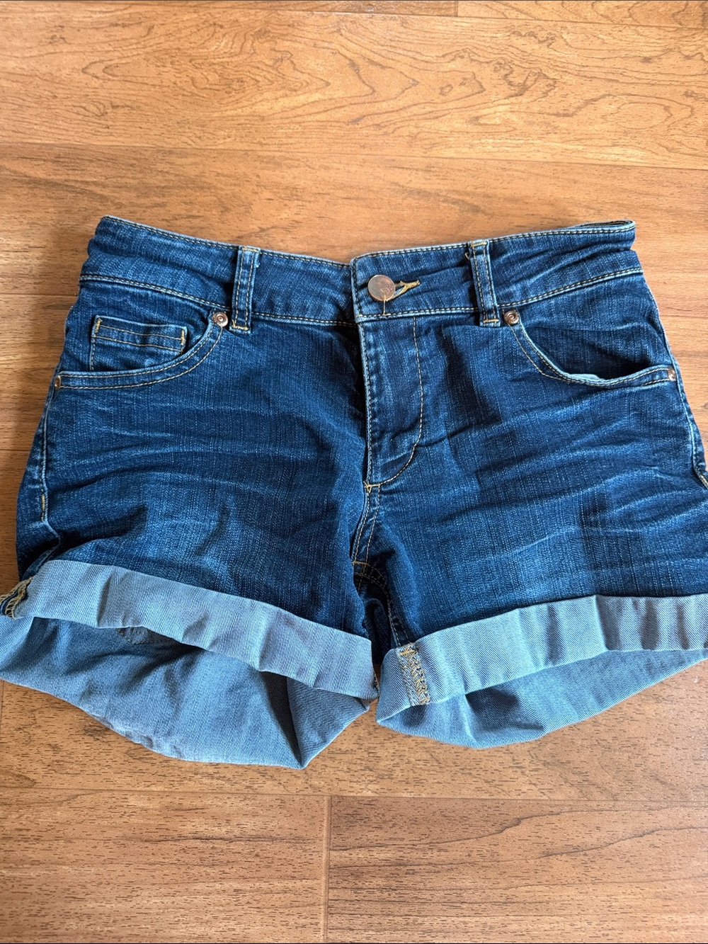 New York & Company Dark Blue Denim Roll-Cuff Shorts